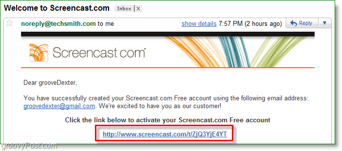 confirme sua conta de screencast por e-mail