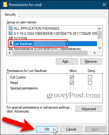 Feche a caixa de diálogo Permissões no Registro do Windows