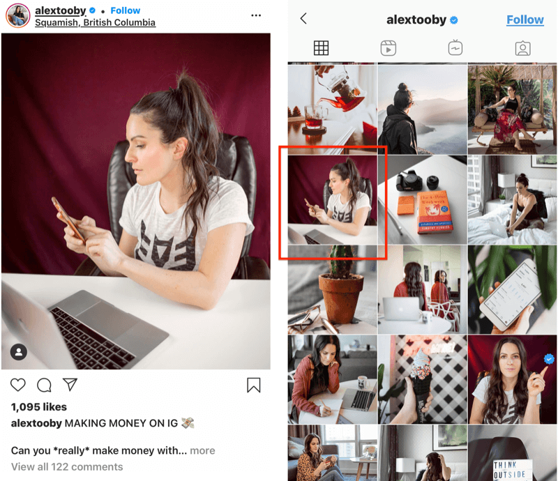 exemplo de uma postagem no instagram por @alextooby com uma posição de corte personalizada no feed para permitir melhor corte e linhas de imagem