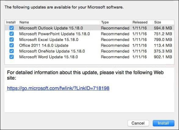 Microsoft Office 2016 para Mac: atualização de janeiro KB3133711