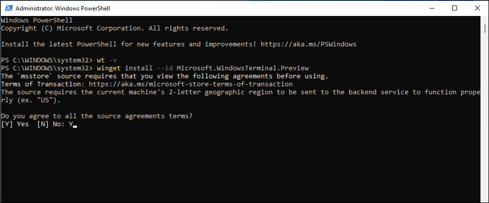 cmd obter a versão mais recente do Windows Terminal