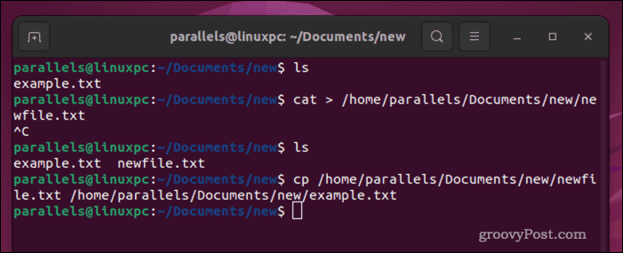 Esvaziando um arquivo Linux usando o comando cp