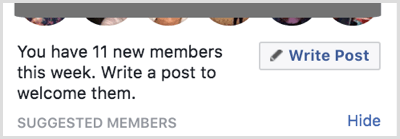 Escreva uma postagem para dar as boas-vindas aos novos membros do seu grupo do Facebook.