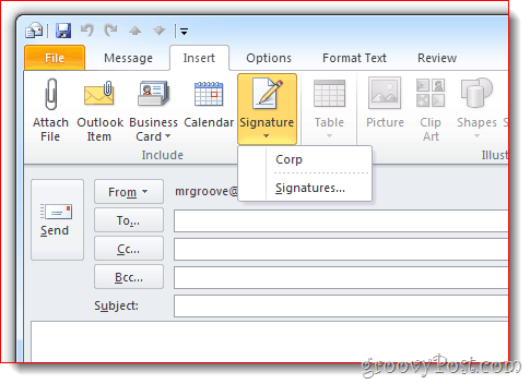 Inserir assinatura do Outlook 2010