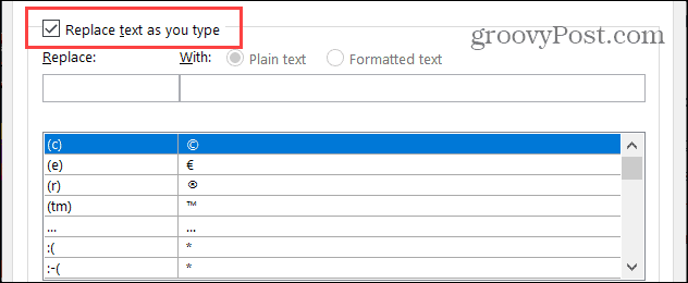 Substitua o texto ao digitar no Word no Windows