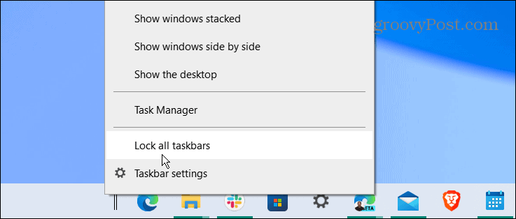 bloquear todas as barras de tarefas centralizar a barra de tarefas do Windows 10
