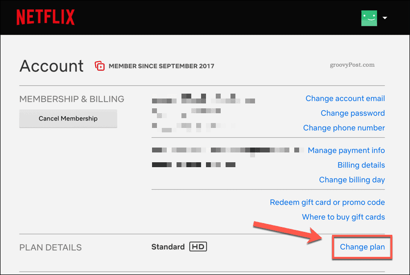 Alteração do plano de assinatura da Netflix