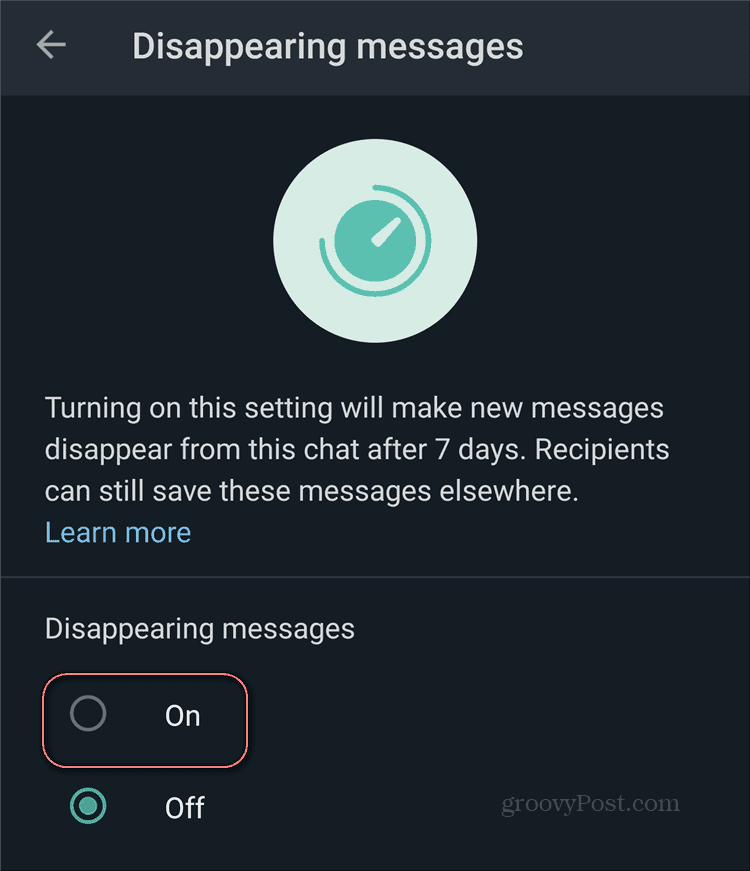 Desaparecimento de mensagens WhatsApp habilitado