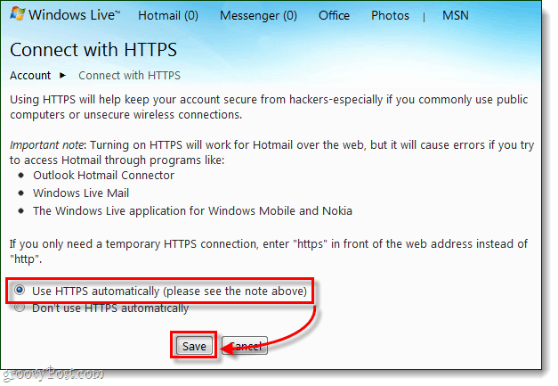 Como sempre se conectar com segurança ao Windows Live e Hotmail via HTTPS