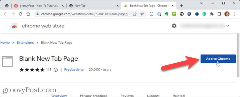 Adicionando a extensão Blank New Tab Page ao Chrome