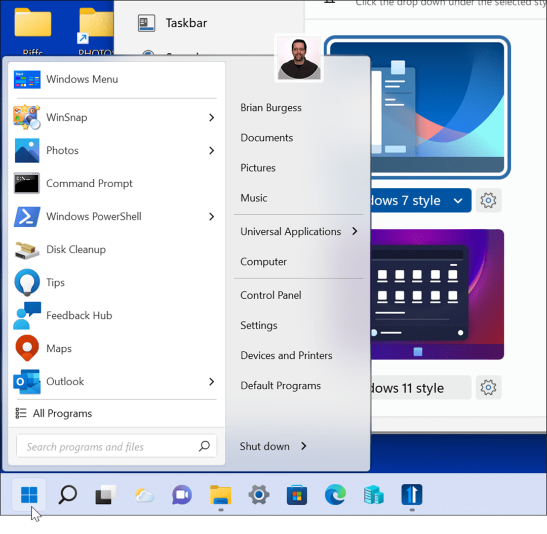 O estilo do Windows 7 melhora o menu Iniciar e a barra de tarefas do Windows 11 com o Windows 11