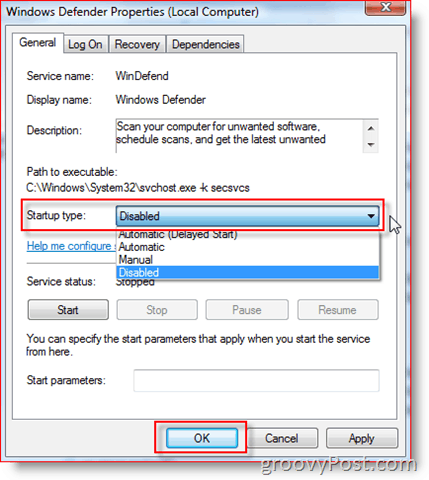 Desabilitar o Serviço Windows Defender no Windows Server 2008 ou Vista:: groovyPost.com
