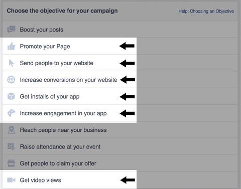 objetivos de anúncios do Facebook para anúncios em vídeo