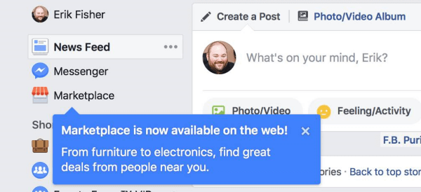 O Facebook Marketplace agora está disponível na área de trabalho.