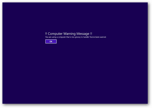 captura de tela da mensagem de inicialização do aviso legal do Windows 8