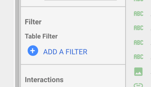 Use o Google Data Studio para analisar seus anúncios do Facebook, etapa 17, opção de adicionar um filtro em Filtro e filtro de tabela