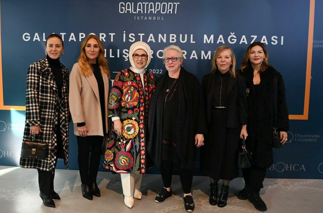 Emine Erdoğan cortou a fita de abertura da loja Galataport Istanbul Bohça