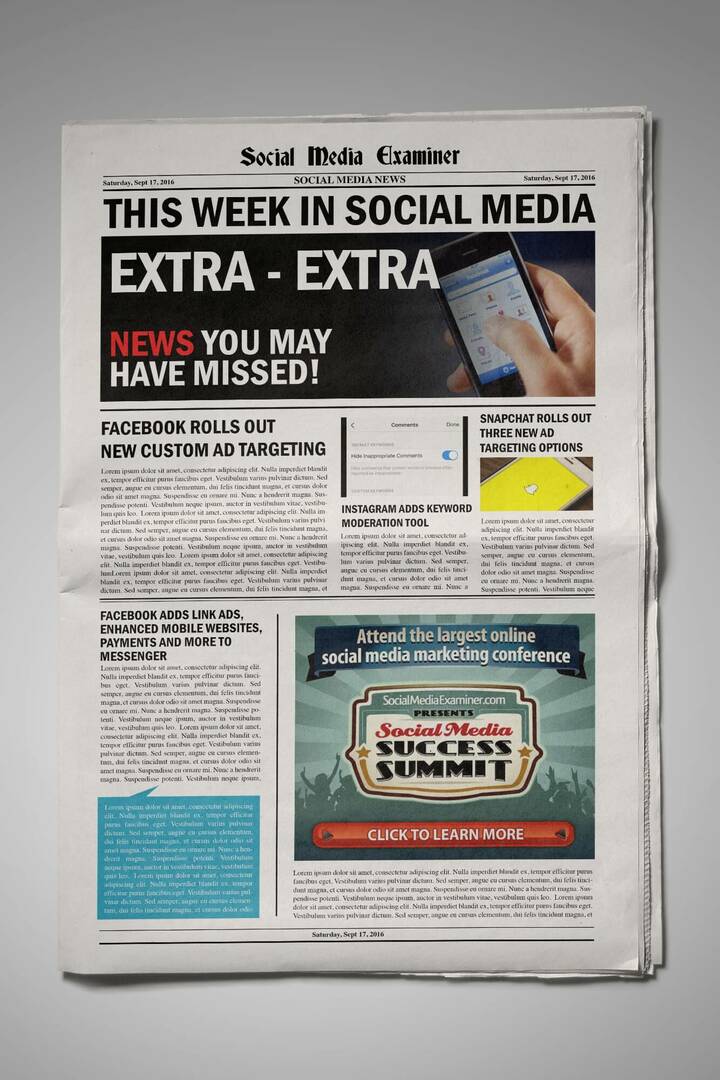 O público-alvo personalizado do Facebook agora tem como alvo os visualizadores de anúncios em tela e outras notícias de mídia social para 17 de setembro de 2016.