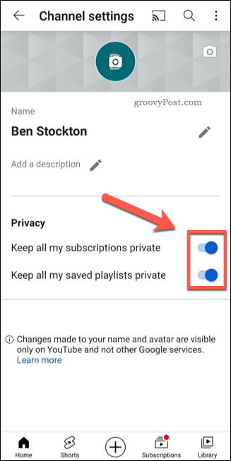 Ativando configurações de privacidade no YouTube