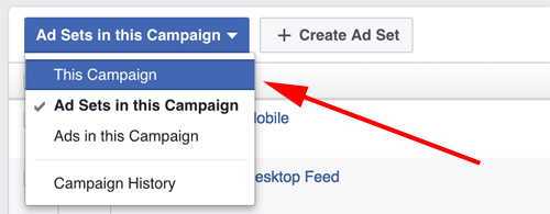gerenciador de anúncios do Facebook selecionar campanha