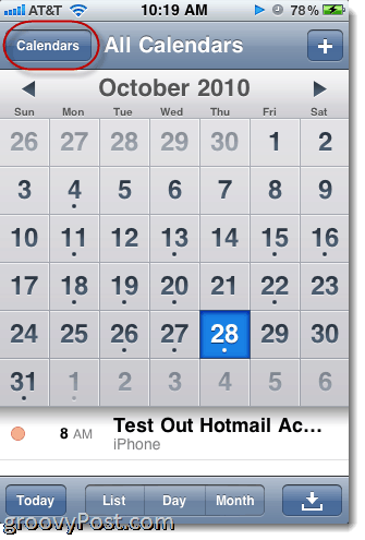 Calendário do iPhone do Hotmail