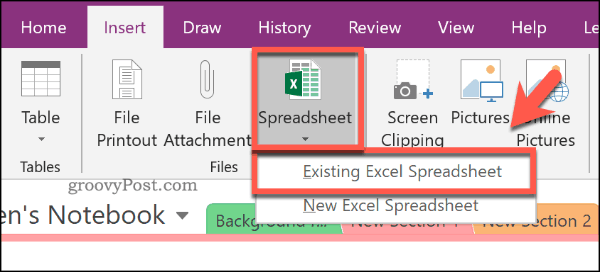 Inserindo uma planilha do Excel existente no OneNote