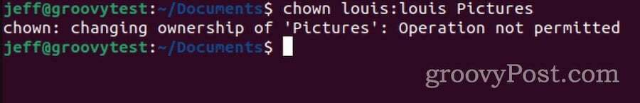alterar o proprietário da pasta e da subpasta no Ubuntu falhou