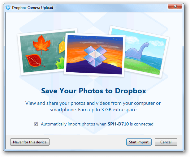 Desativar Salvar automaticamente suas fotos no Dropbox
