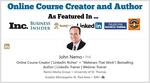 John Nemo usou seu perfil do LinkedIn para encontrar novos clientes.