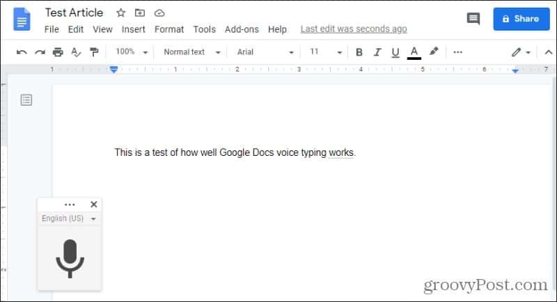 habilitando a digitação por voz do Google Docs