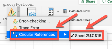 Mostrar referências circulares no Excel