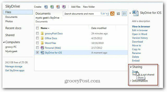 Compartilhe arquivos SkyDrive com um URL encurtado