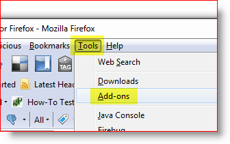 Abra o menu Complemento do Firefox