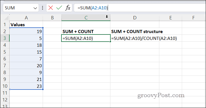 Calculando médias com SUMCOUNT no Excel