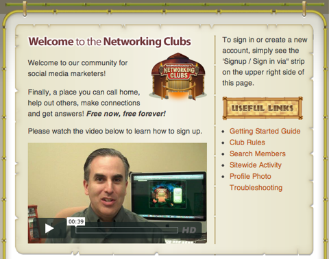 página de boas-vindas dos clubes de networking
