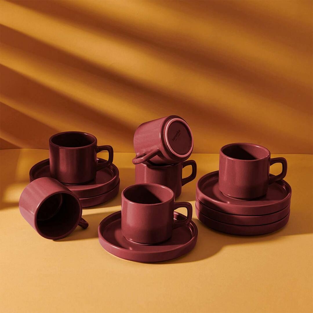 Conjunto de xícaras de chá de 12 peças empilháveis ​​Keramika