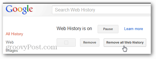 remover a confirmação do histórico da web da conta do Google