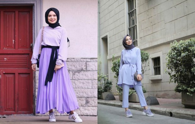 Modelos de roupas em cores lilás