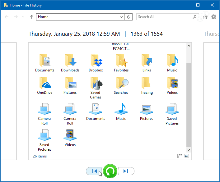 Histórico de arquivos do Windows 10
