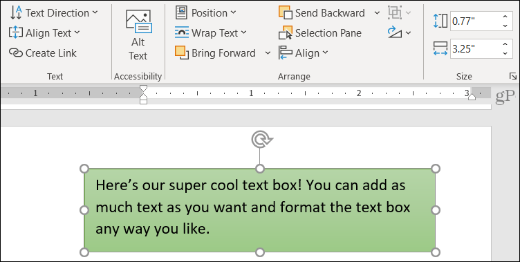 Opções de texto da guia Formato da forma