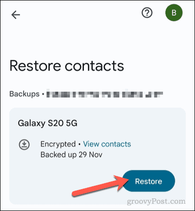 Restaurar um backup de contatos no aplicativo Contatos do Google