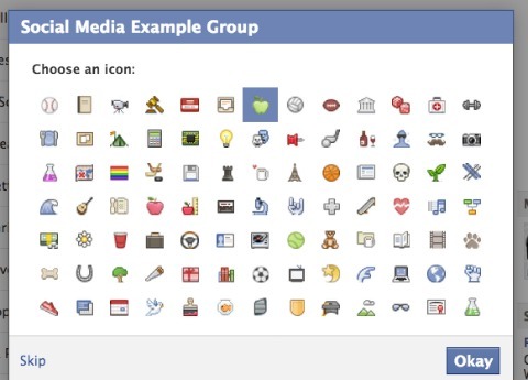 configurações do ícone do grupo do Facebook