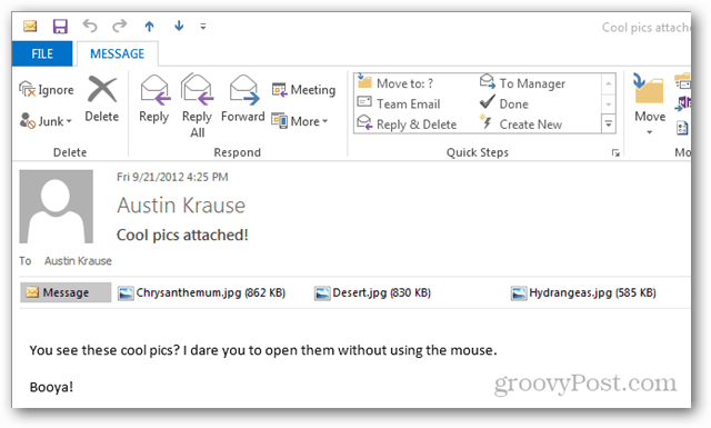 Como abrir anexos no Outlook 2013 sem um mouse
