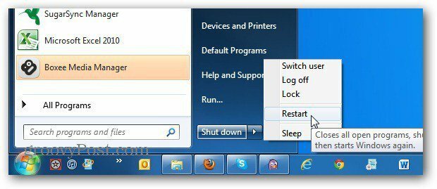 Altere o botão liga / desliga do menu Iniciar do Windows 7 para sempre reiniciar