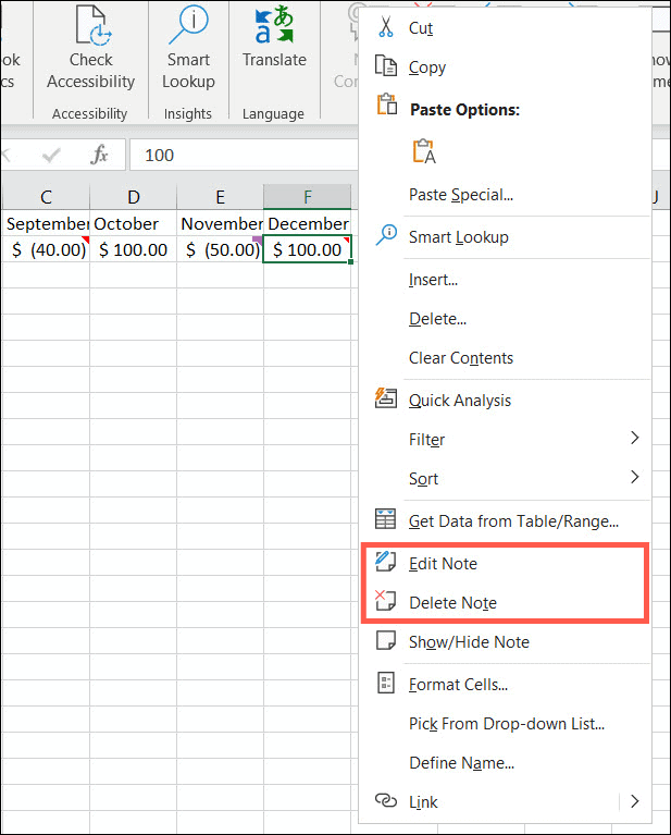 Editar ou excluir notas no Excel