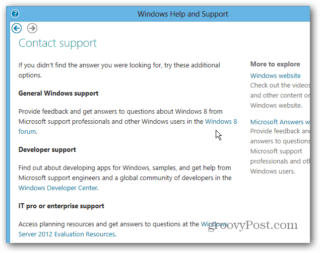 Entre em contato com os fóruns de suporte do Windows 8