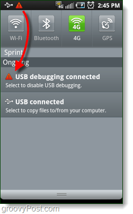 Alerta de depuração USB Android conectado