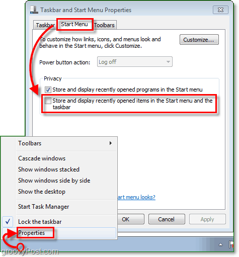 Como desativar e limpar o histórico da lista de saltos do Windows 7