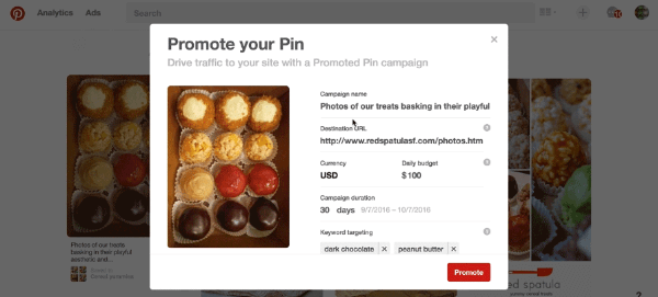 botão de pin promovido do pinterest