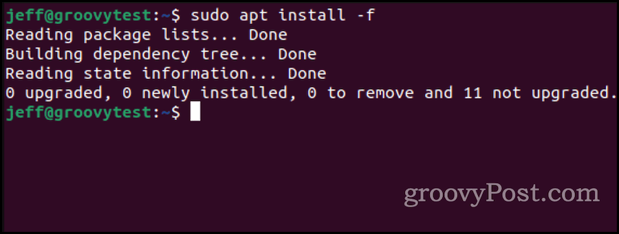 ubuntu apt install para consertar pacotes quebrados